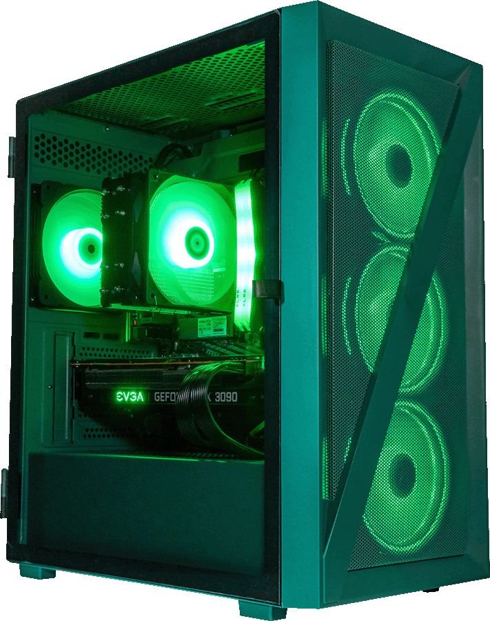 AMD Ryzen 7800X3D, 32GB DDR5 RAM, 1TB SSD, RTX 4070, 240MM AIO - Vetroo M05 - Green