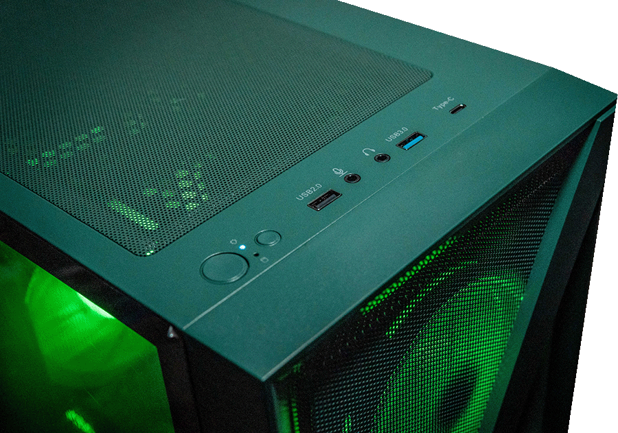 AMD Ryzen 7800X3D, 32GB DDR5 RAM, 1TB SSD, RTX 4070, 240MM AIO - Vetroo M05 - Green