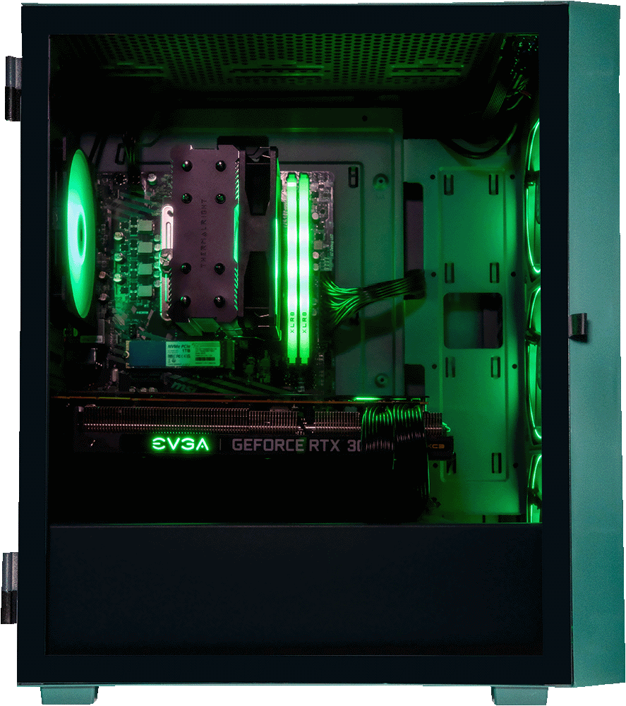 AMD Ryzen 7800X3D, 32GB DDR5 RAM, 1TB SSD, RTX 4070, 240MM AIO - Vetroo M05 - Green
