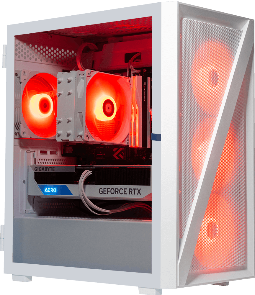 AMD Ryzen 7800X3D, 32GB DDR5 RAM, 1TB SSD, RTX 4070, 240MM AIO - Vetroo M05 - White