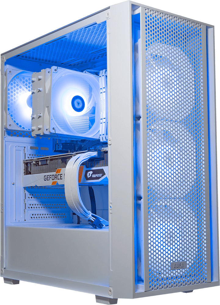 AMD Ryzen 7800X3D, 32GB DDR5 RAM, 1TB SSD, RTX 4070, 240MM AIO - Aura GC2 White