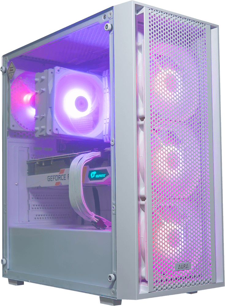 AMD Ryzen 7800X3D, 32GB DDR5 RAM, 1TB SSD, RTX 4070, 240MM AIO - Aura GC2 White