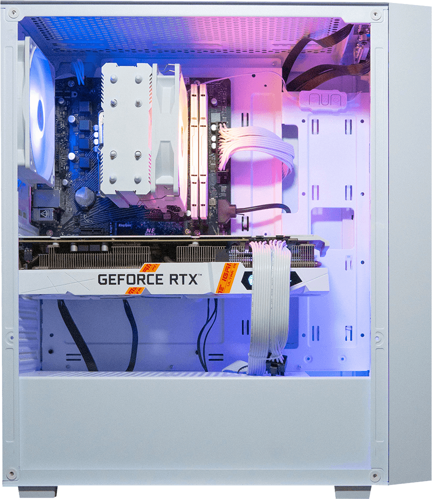 AMD Ryzen 7800X3D, 32GB DDR5 RAM, 1TB SSD, RTX 4070, 240MM AIO - Aura GC2 White