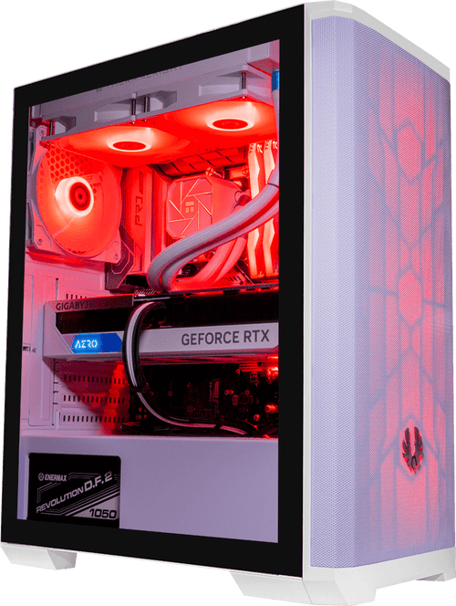 AMD Ryzen 7800X3D, 32GB DDR5 RAM, 1TB SSD, RTX 4070, 240MM AIO - Nova Mesh - White