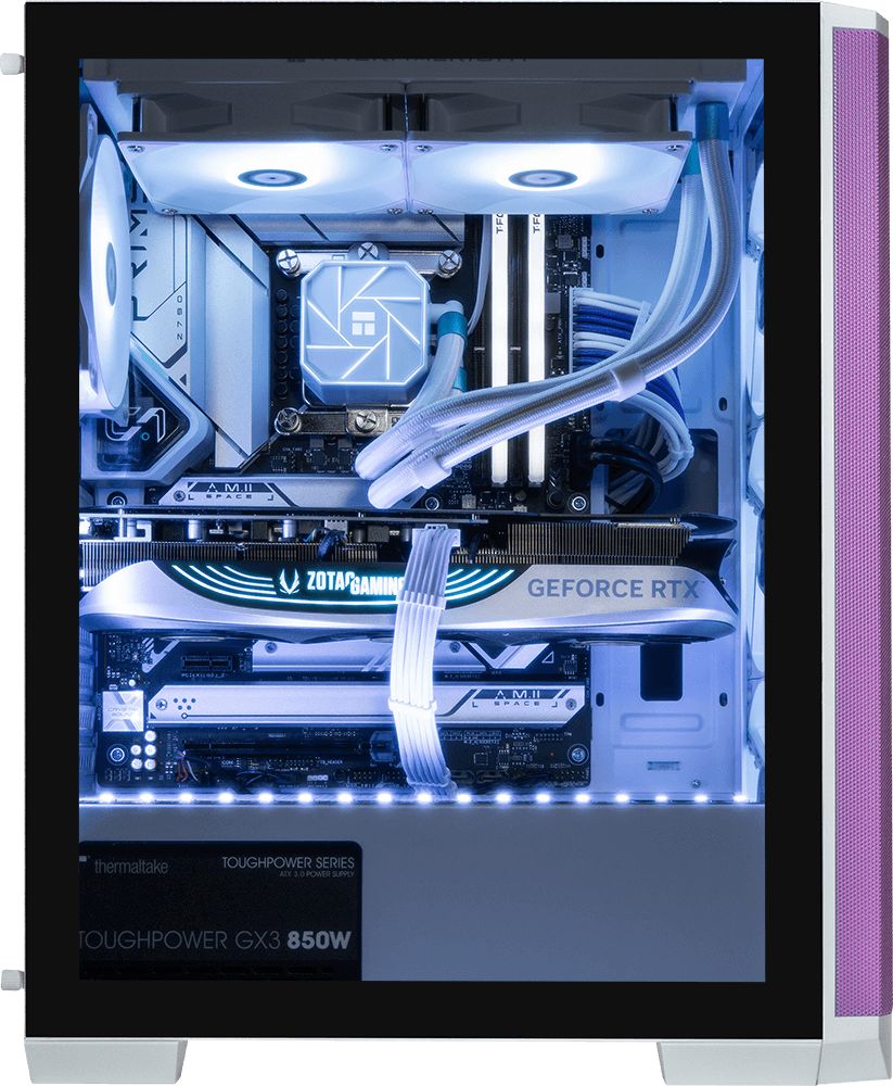 AMD Ryzen 7600X, 16GB DDR5 RAM, 1TB SSD, RTX 4070 - Nova Mesh - White/Purple