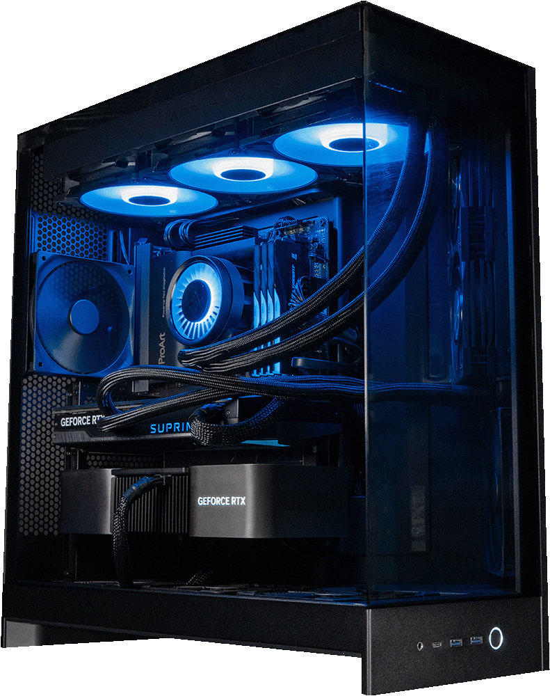 NZXT H9 Flow Black gaming PC with blue lighting