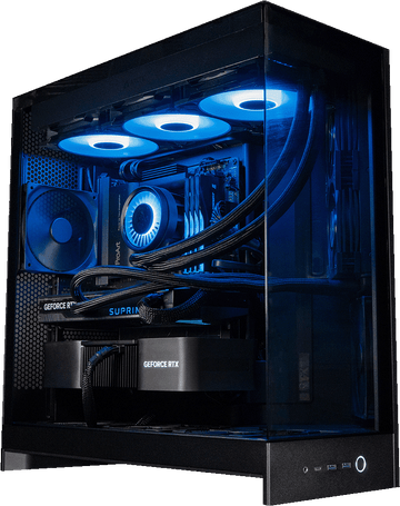 NZXT H9 Flow Black gaming PC with blue lighting