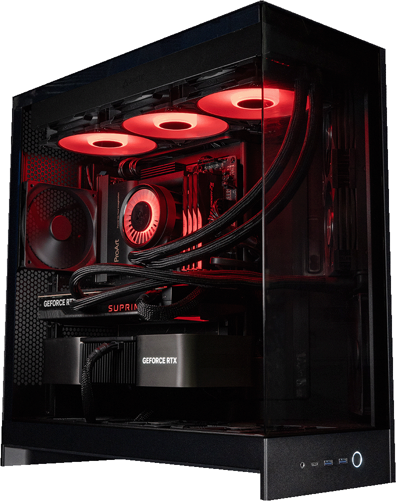 NZXT H9 Flow Black gaming PC with red lighting