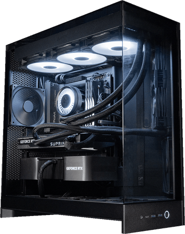 NZXT H9 Flow Black gaming PC with white lighting