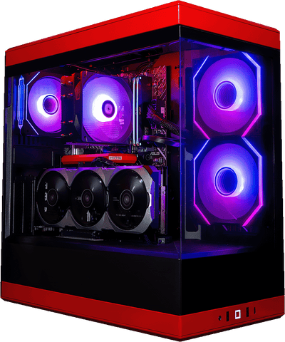 Hyte Y40 Red, Ryzen 7 9800X3D, 32GB DDR5, 2TB, 1000W, RTX 5090 32GB, 360MM ARGB Water