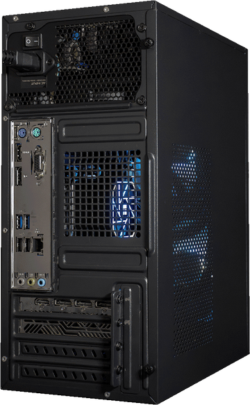 NanoBeast Black gaming PC, rear angle view
