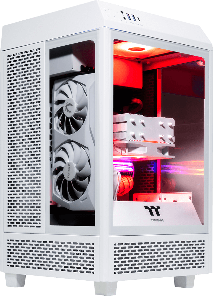 Tower 100 Mini White, Ryzen 5 9600X, 32GB DDR5, 2TB, 850W, RTX 5070 12GB, Upgraded RGB Air