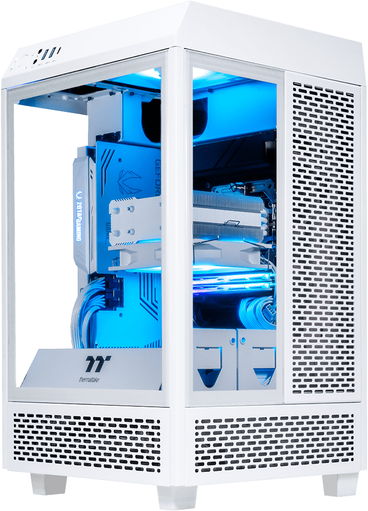 Tower 100 Mini White, Ryzen 5 9600X, 32GB DDR5, 2TB, 850W, RTX 5070 12GB, Upgraded RGB Air
