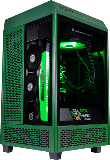 Tower 100 Mini Green, Ryzen 7 7800X3D, 32GB DDR5, 2TB, 850W, RTX 5070 12GB, Upgraded RGB Air