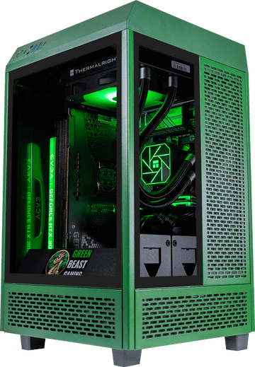 Tower 100 Mini Green, Ryzen 7 7800X3D, 32GB DDR5, 2TB, 850W, RTX 5070 12GB, Upgraded RGB Air